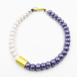 Tomfoolery Ceramic Beaded Necklace Purple New