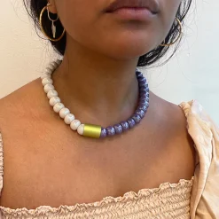 Tomfoolery Ceramic Beaded Necklace Purple New