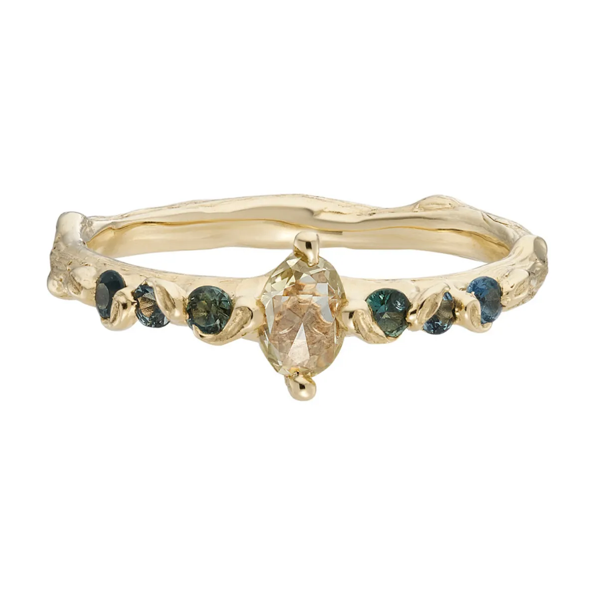 Tomfoolery Champagne Diamond & Blue Sapphire Fae Ring Best