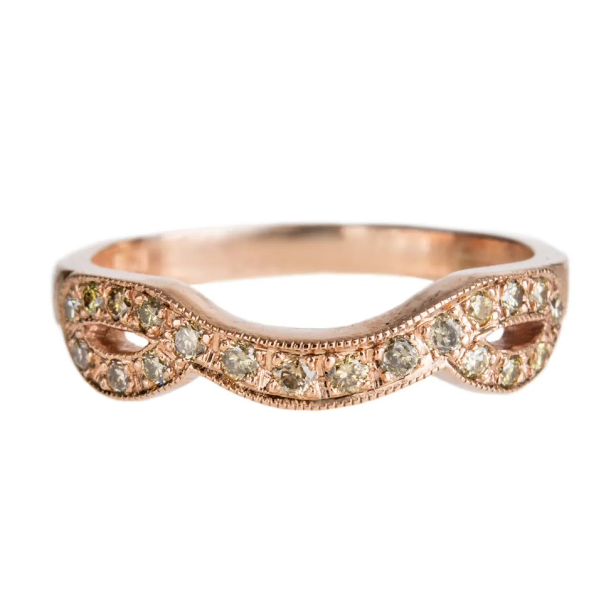 Tomfoolery Champagne Pavé Diamond & 9ct Rose Gold Curved Ring Fashion