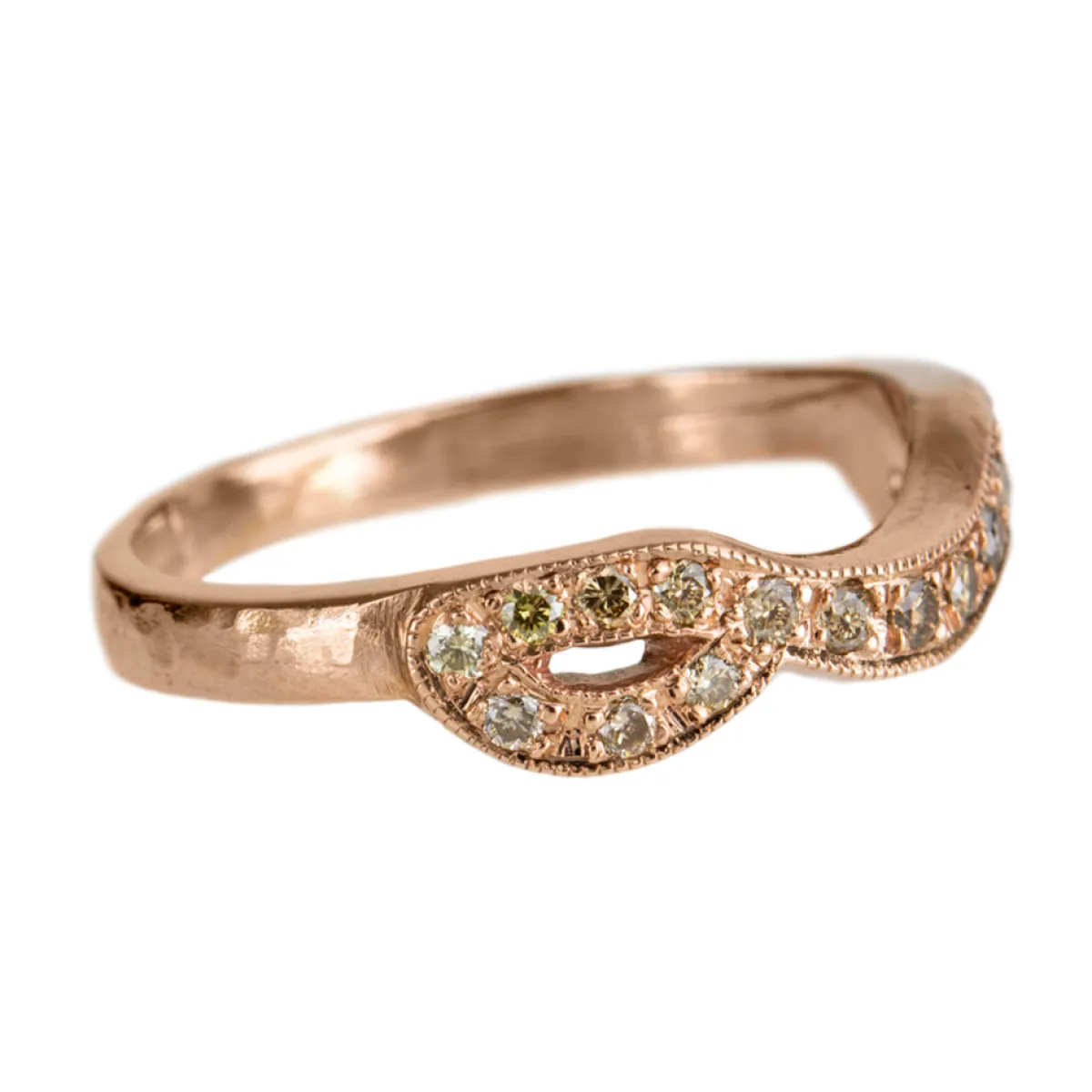 Tomfoolery Champagne Pavé Diamond & 9ct Rose Gold Curved Ring Fashion