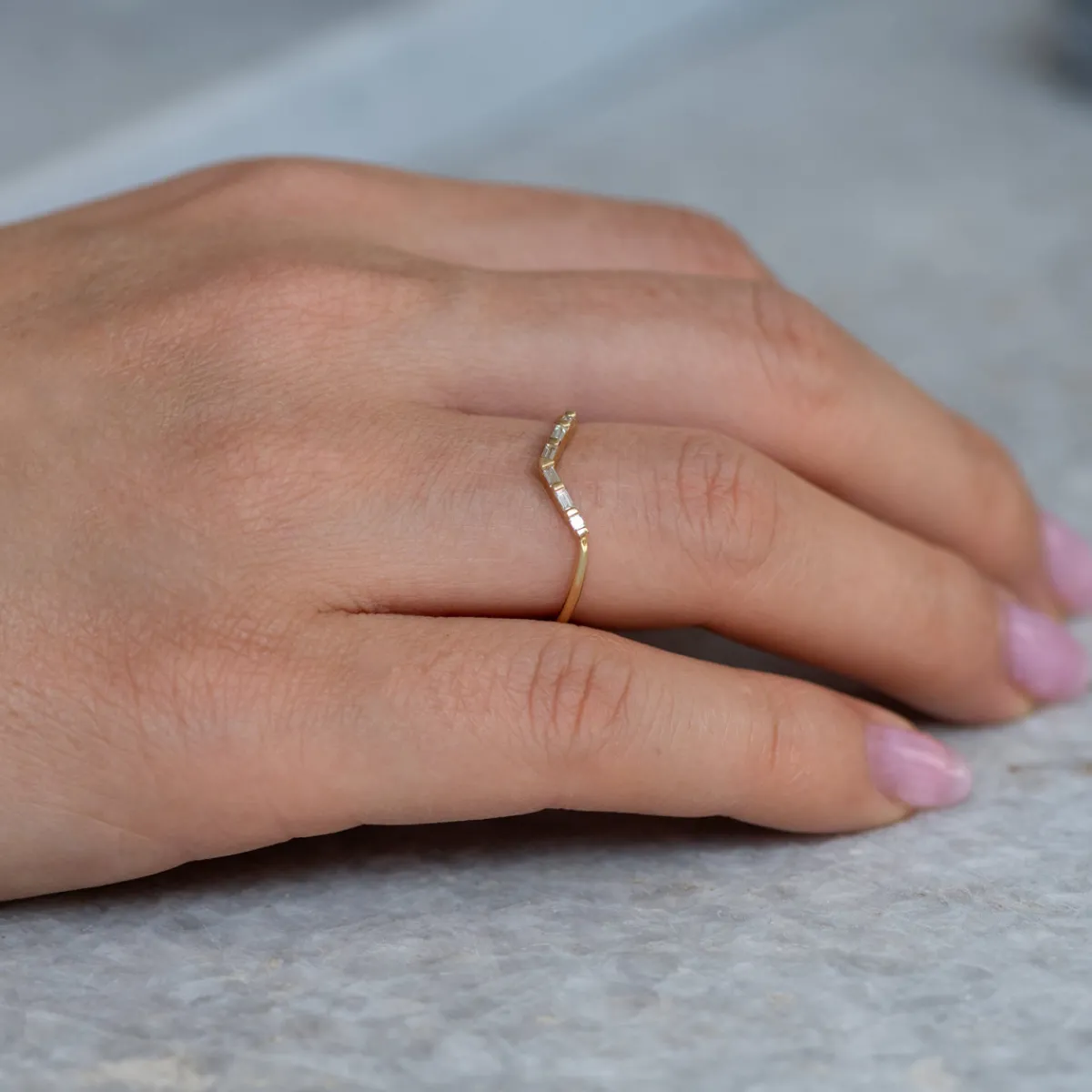 Tomfoolery Chevron Wedding Ring with Baguette Diamonds Outlet