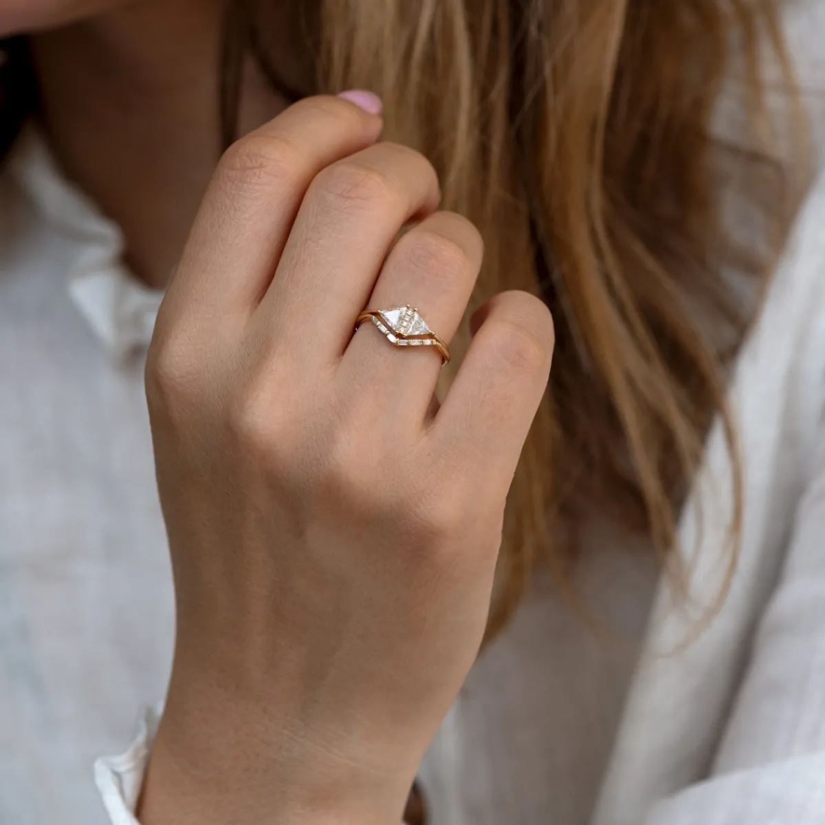 Tomfoolery Chevron Wedding Ring with Baguette Diamonds Outlet