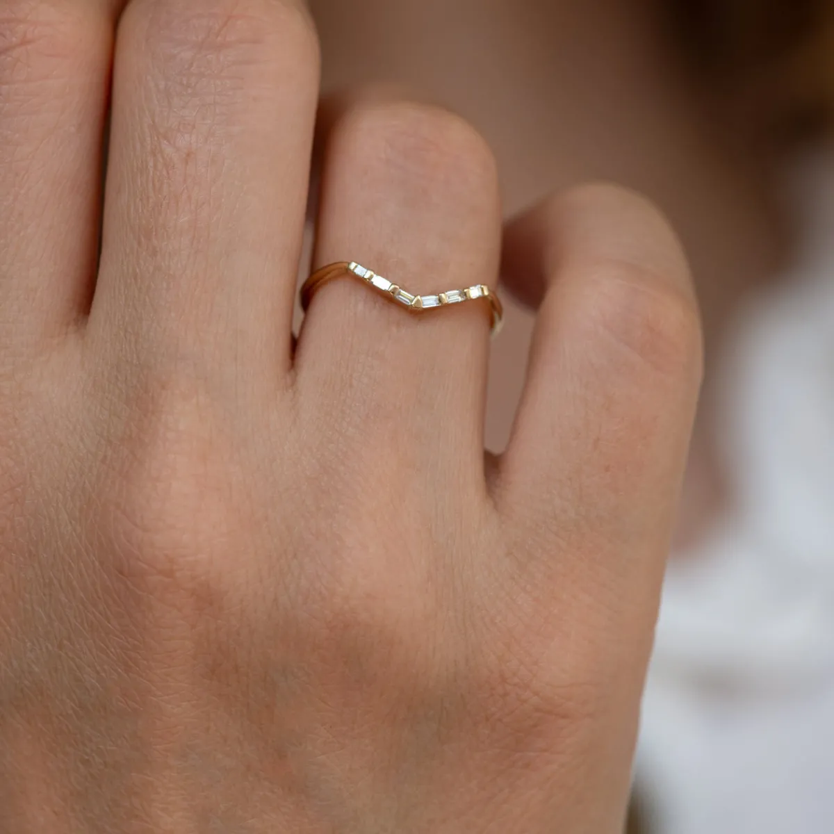 Tomfoolery Chevron Wedding Ring with Baguette Diamonds Outlet