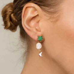 Tomfoolery Chrysoprase Three Charm Moving Drop Earrings Best