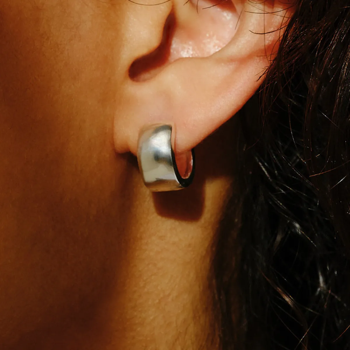 Tomfoolery Chunky Petite Silver Fold Hoop 13mm New