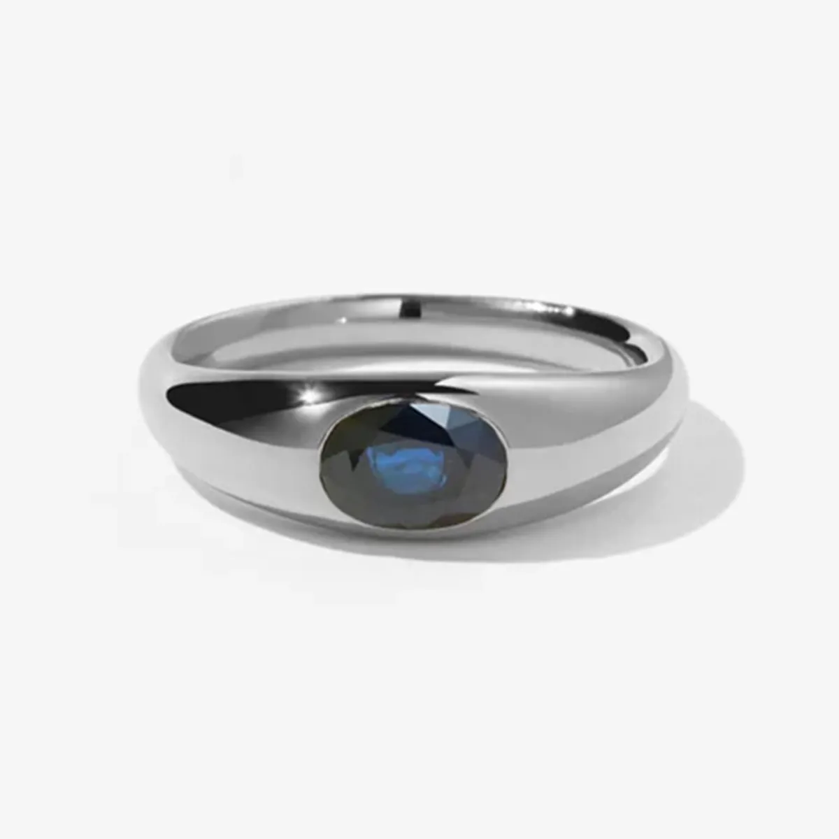 Tomfoolery Claude Signet Ring with Blue Sapphire New