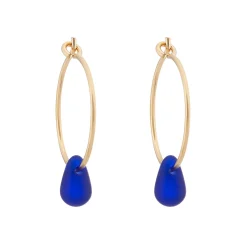 Tomfoolery Cobalt Blue Gold Filled & Glass Bead Teardrop Hoops Online