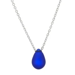 Tomfoolery Cobalt Blue Silver & Glass Bead Teardrop Necklace New