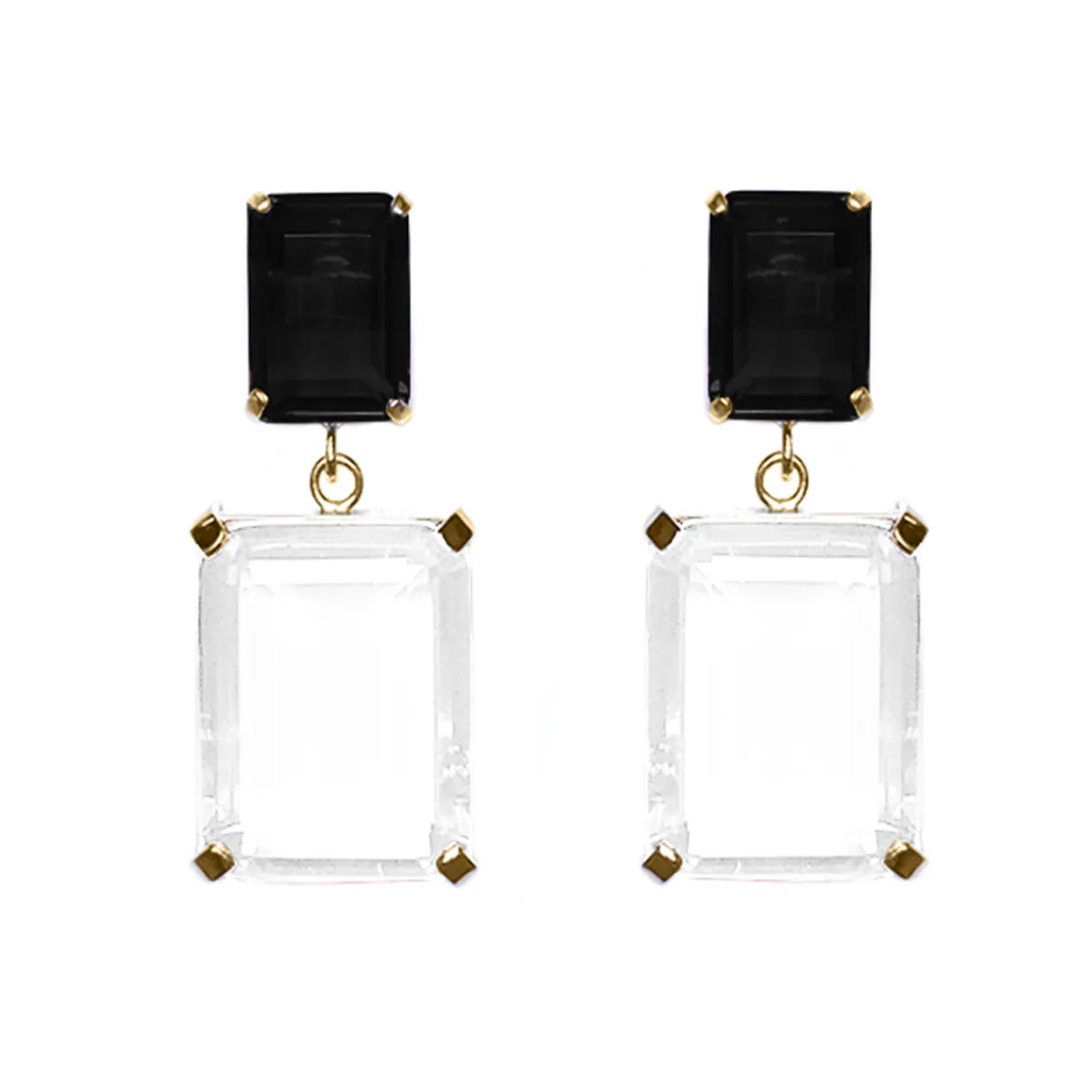 Tomfoolery Colourblock Drop Earrings Onyx & Clear Hot