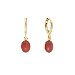 Tomfoolery Coral Agate Cabochon Hoops Fashion