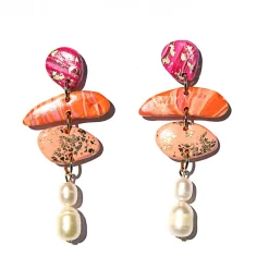 Tomfoolery Coral Pebble & Pearl Drop Earrings Discount