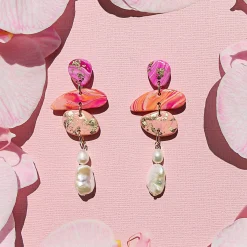 Tomfoolery Coral Pebble & Pearl Drop Earrings Discount