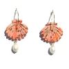 Tomfoolery Coral Shell Hoop Earrings Hot