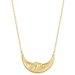 Tomfoolery Crescent Moonface Necklace with Diamond Eyes Fashion