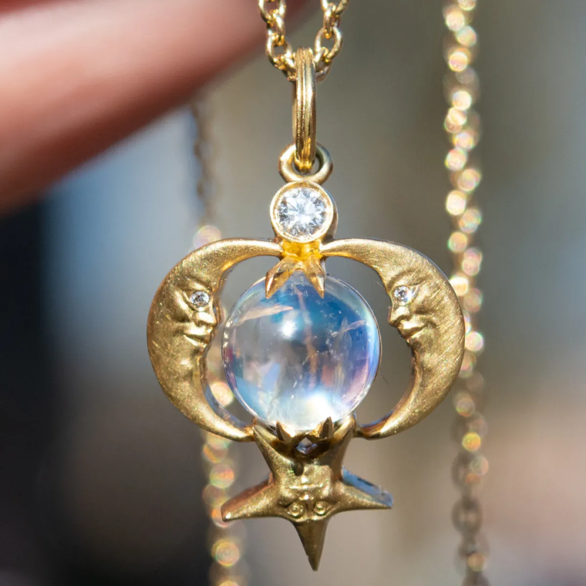 Tomfoolery Crescent Moonface Reflection Pendant Hot