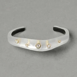 Tomfoolery Crystal Studded Lucite Cuff Bracelet Silver Clearance