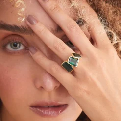 Tomfoolery 10ct Tourmaline Triplo Ring in 18ct Yellow Gold Outlet