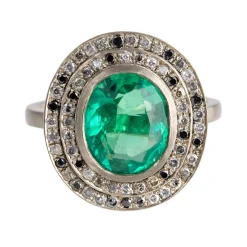 Tomfoolery 18ct White Gold Emerald Double Mottled Halo Diamond Ring Fashion