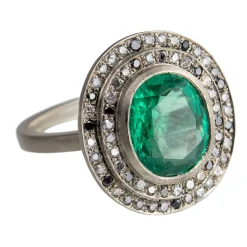 Tomfoolery 18ct White Gold Emerald Double Mottled Halo Diamond Ring Fashion