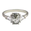 Tomfoolery 18ct White Gold Emerald Rose Cut Three Diamond Ring Fashion