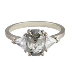 Tomfoolery 18ct White Gold Emerald Rose Cut Three Diamond Ring Fashion