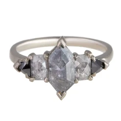 Tomfoolery 18ct White Gold Hex Five Diamond Ring Clearance
