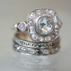 Tomfoolery 18ct White Gold Mixed Cut Puzzle Pink Diamond Eternity Ring New