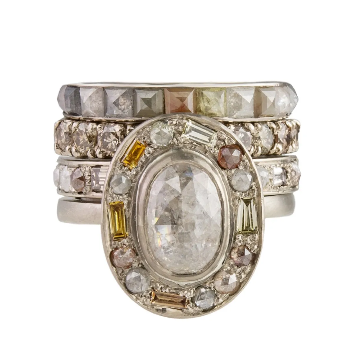 Tomfoolery 18ct White Gold Mixed Cut Puzzle Diamond Eternity Ring Fashion
