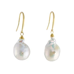 Tomfoolery 18ct Yellow Gold & Diamond Set Pearl Drop Earrings New