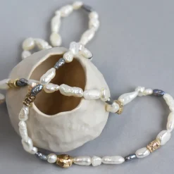 Tomfoolery 9ct Yellow Gold & Pearl Bark Necklace Sale