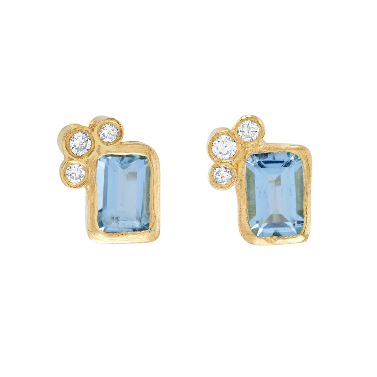 Tomfoolery 18ct Yellow Gold, Aquamarine & Diamond Cluster Studs Online