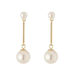 Tomfoolery 9ct Yellow Gold Ball & Pearl Long Drop Earrings Hot