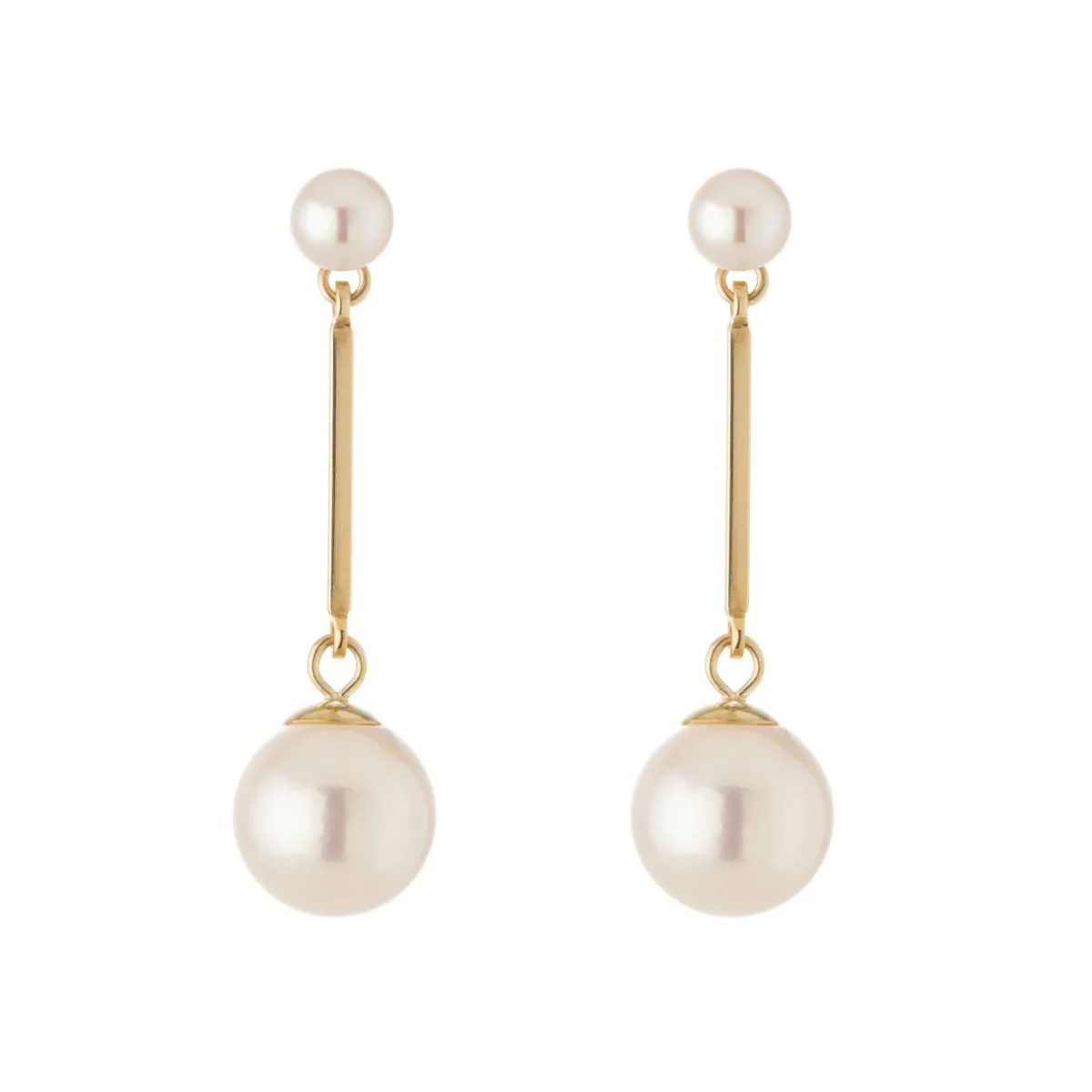 Tomfoolery 9ct Yellow Gold Ball & Pearl Long Drop Earrings Hot