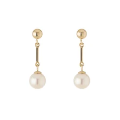 Tomfoolery 9ct Yellow Gold Ball & Pearl Drop Earrings Discount