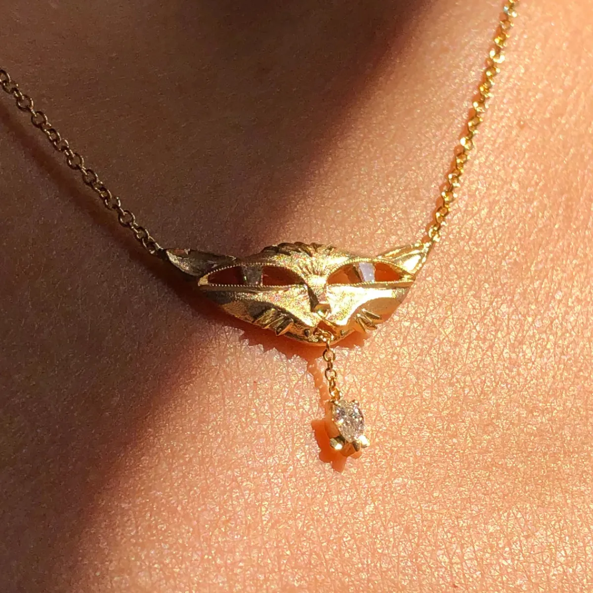 Tomfoolery 14ct Yellow Gold Bastet Cat Pendant White Diamond Online
