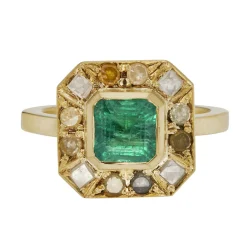 Tomfoolery 18ct Yellow Gold Puzzle Emerald and Mixed Cut Diamond Ring Discount
