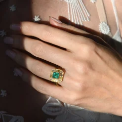 Tomfoolery 18ct Yellow Gold Puzzle Emerald and Mixed Cut Diamond Ring Discount