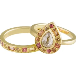 Tomfoolery 18ct Yellow Gold Puzzle Fire Sapphire & Diamond Ring Clearance