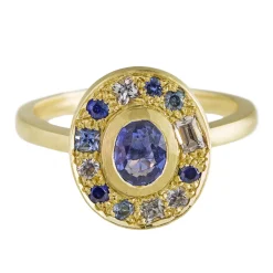 Tomfoolery 18ct Yellow Gold Puzzle Royal Blue Oval Sapphire Ring Hot