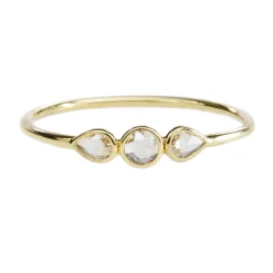 Tomfoolery 18ct Yellow Gold Round & Pear Three Stone Rose Cut Diamond Ring Sale