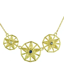 Tomfoolery 18ct Yellow Gold Triple Sapphire Star Necklace Clearance