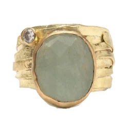 Tomfoolery 18ct Yellow Gold Wrap Ring with Rose Cut Aquamarine & Diamond Discount
