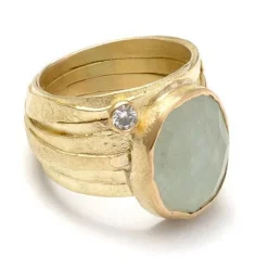 Tomfoolery 18ct Yellow Gold Wrap Ring with Rose Cut Aquamarine & Diamond Discount