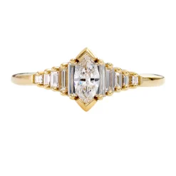 Tomfoolery Dainty Deco Engagement Ring with Marquise Diamond in 18ct yellow gold Sale