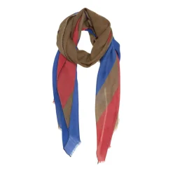 Tomfoolery Dark Red, Royal Blue and Khaki Geometric Scarf Online