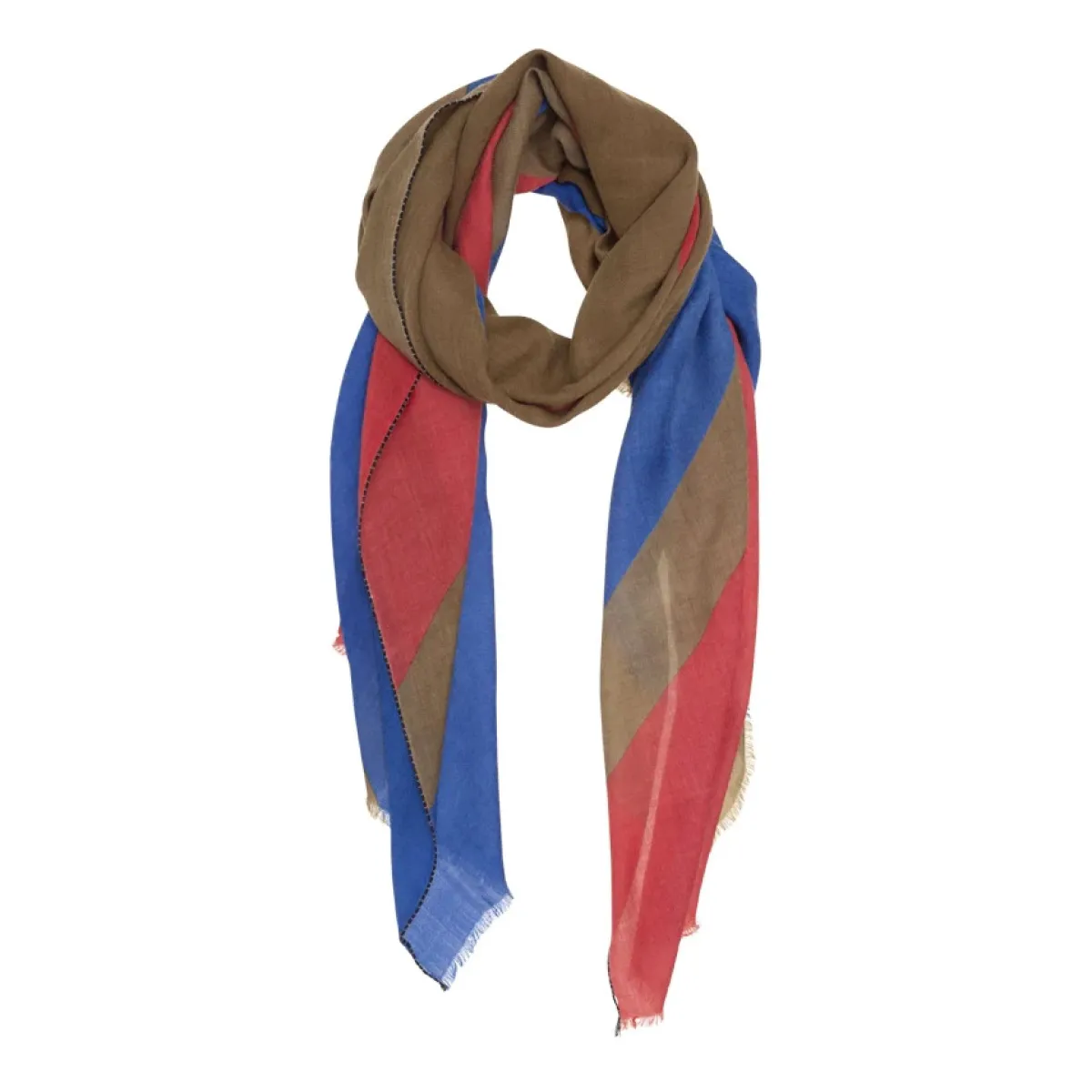 Tomfoolery Dark Red, Royal Blue and Khaki Geometric Scarf Online
