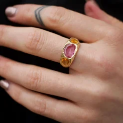 Tomfoolery Deep Green & Blue Sapphire Three Stone Tapered Ring Sale