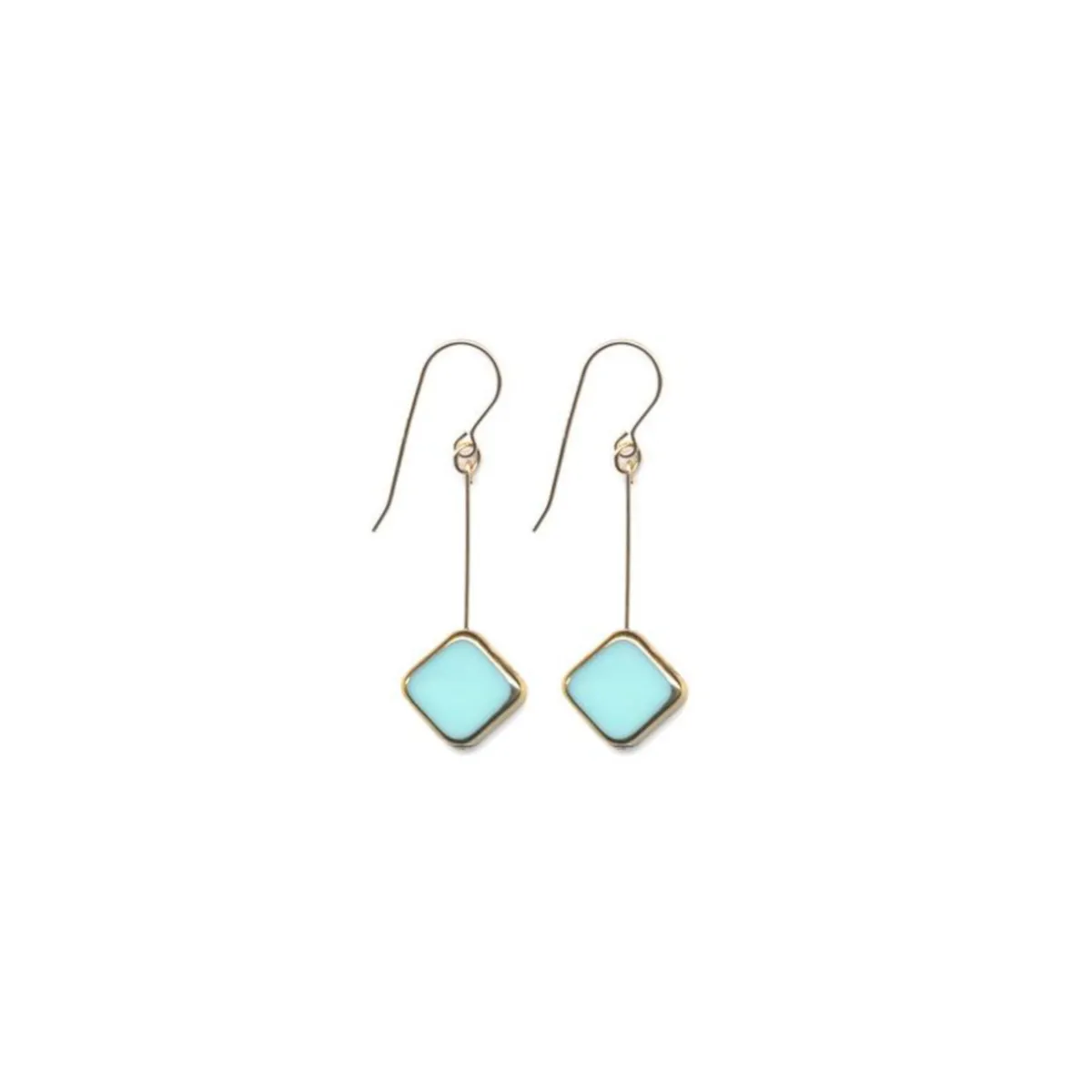 Tomfoolery Diagonal aqua square drop earrings Discount