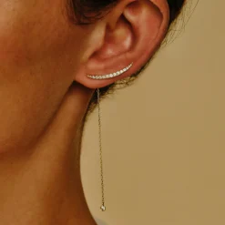 Tomfoolery Diamond Crescent Chain Drop Earrings Discount